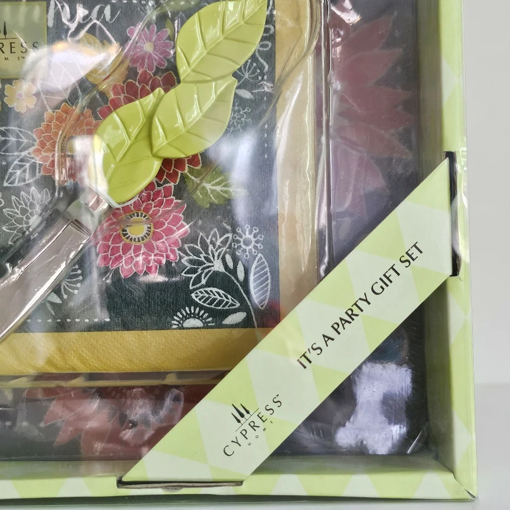 Cypress Home “It’s A Party” Gift Set Cheese Spreader + 8” Glass Saver + Napkins